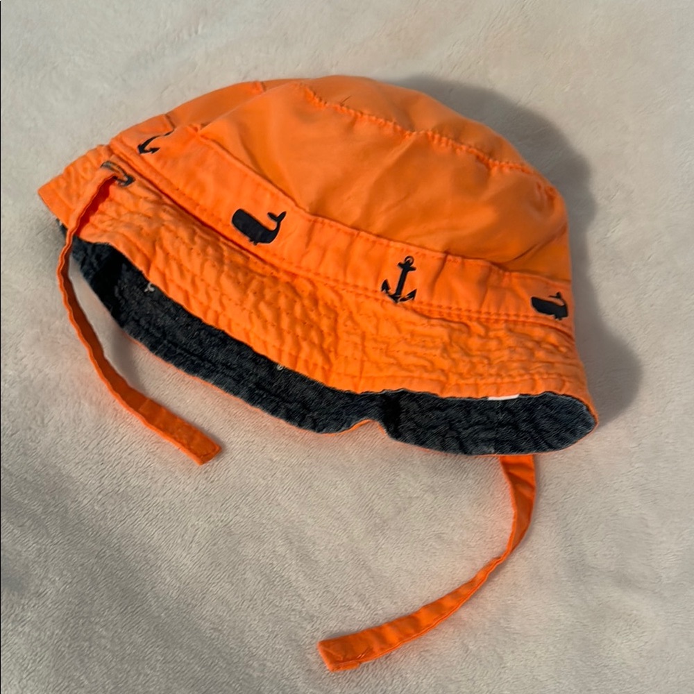 Reversible Orange and Denim Bucket Hat with Nautical Print